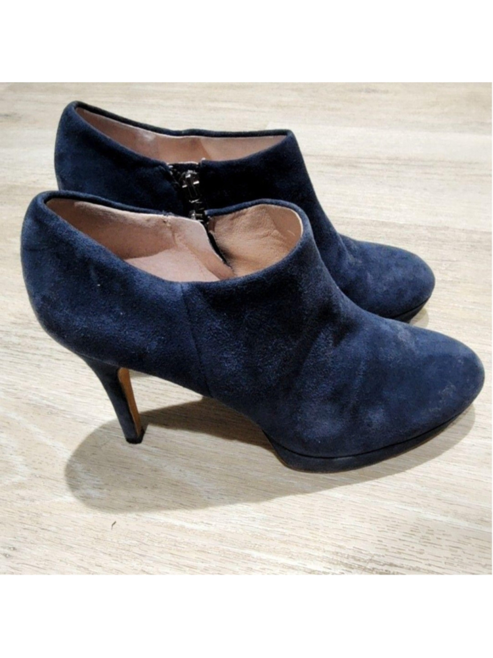Vince Camuto Booties Womens 7 Blue Suede Ankle Zip Stiletto Heel VC ELVIN